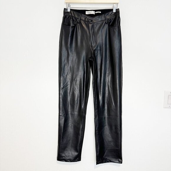 Abercrombie Faux Leather 90s Straight Leg Pants‎ in Black Contemporary Size 29 - Picture 3 of 10